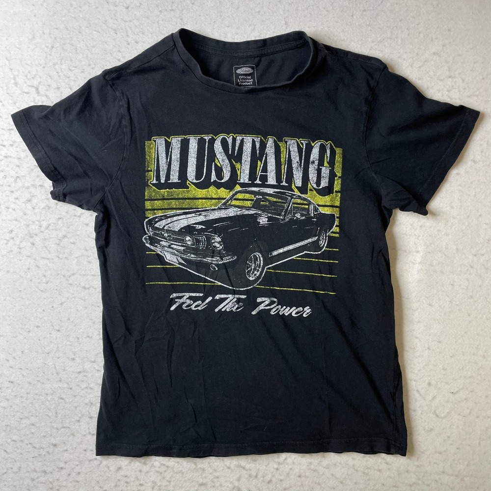 Ford Mustang Feel The Power Graphic T-Shirt Mens Small Black Short Sleeve‎ Tee